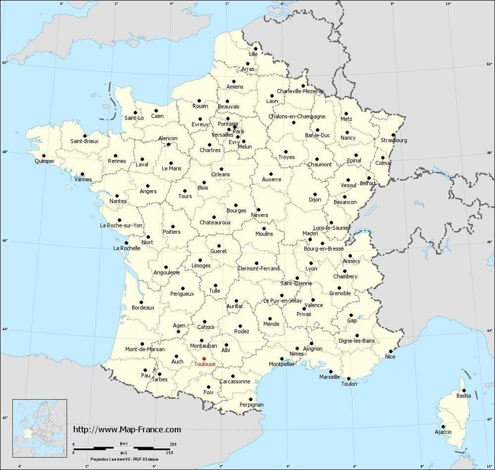 mapa francúzska ukazuje Toulouse