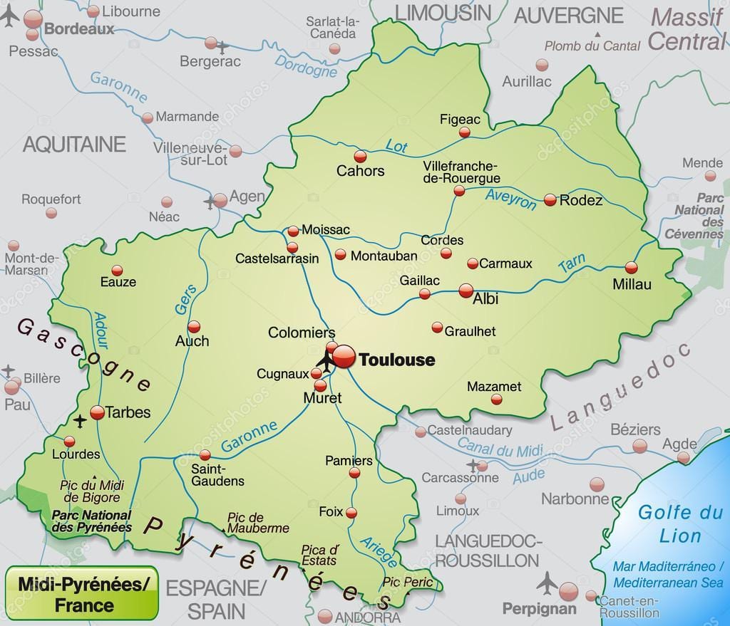 Toulouse mapa regiónu