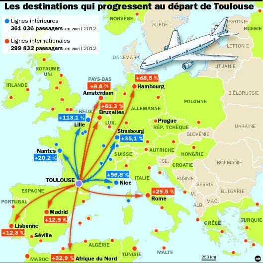mapu Toulouse cieľové letisko