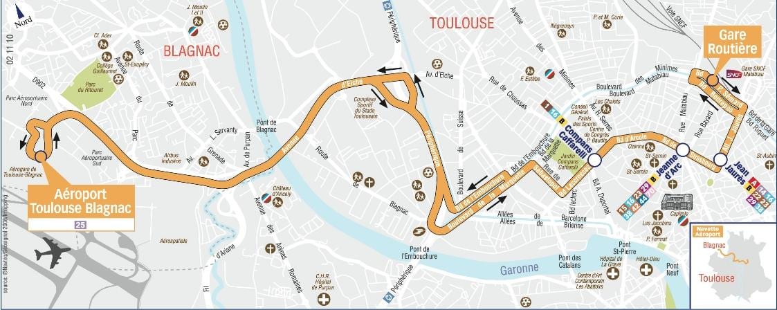 mapu Toulouse airport shuttle trasy