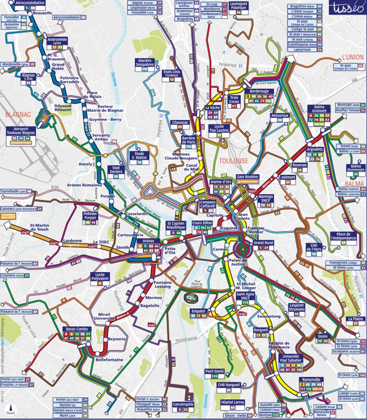 Toulouse autobusová zastávka, mapu