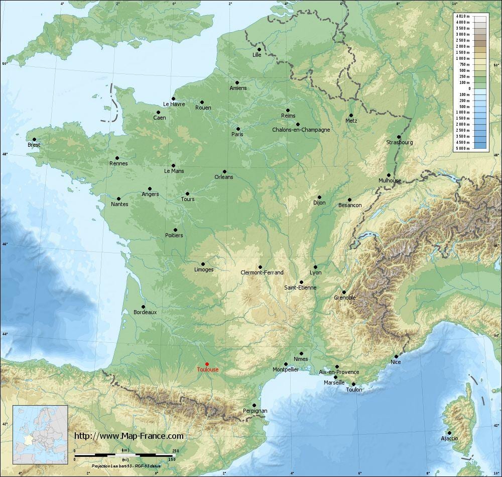 zemepisná mapa mesta Toulouse