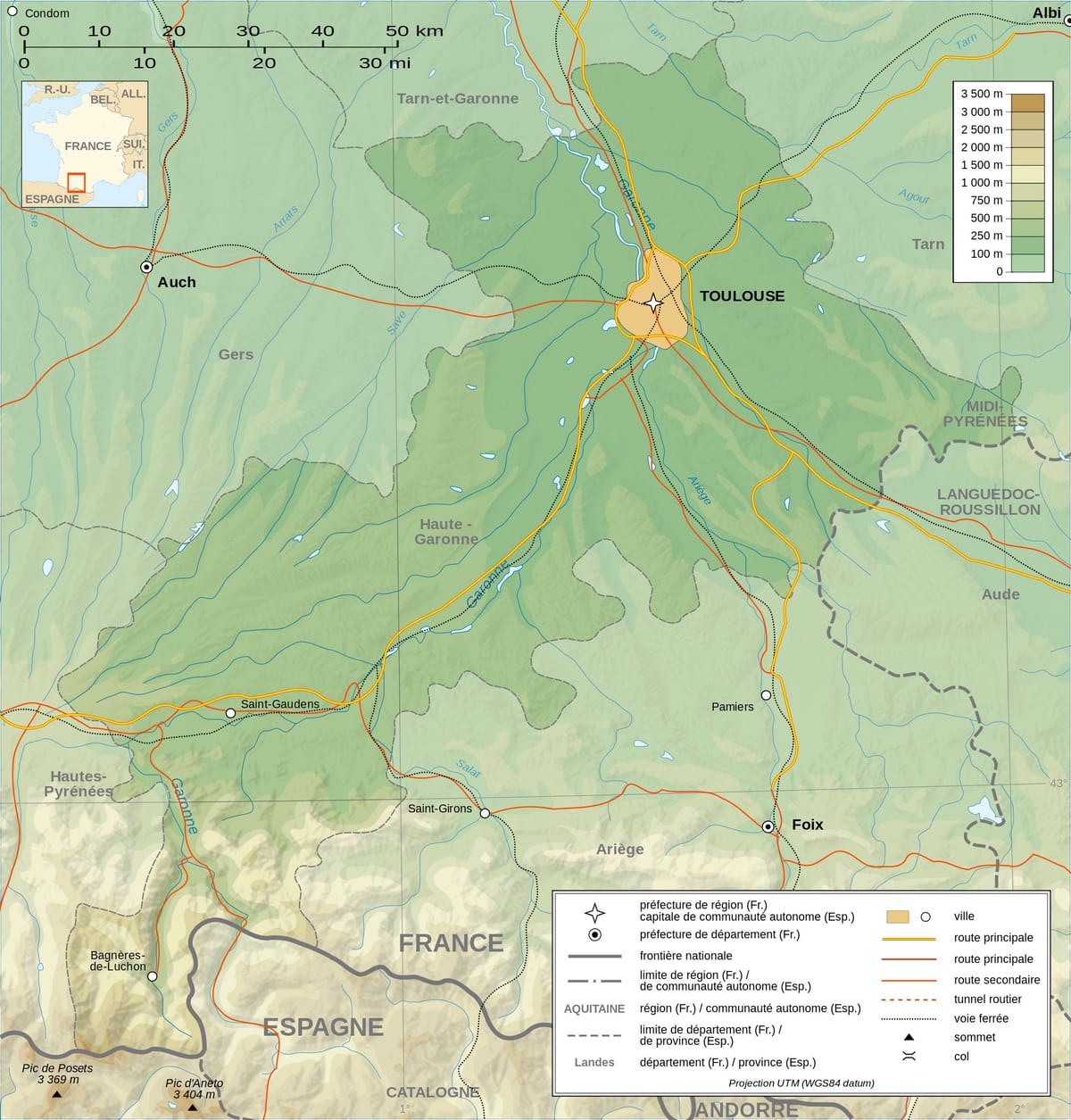 topografické mapy z Toulouse